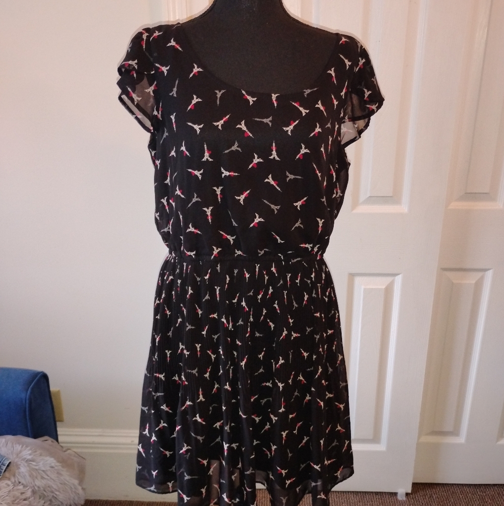Elle Black Dress with Red And White Eiffel Tower Accents
